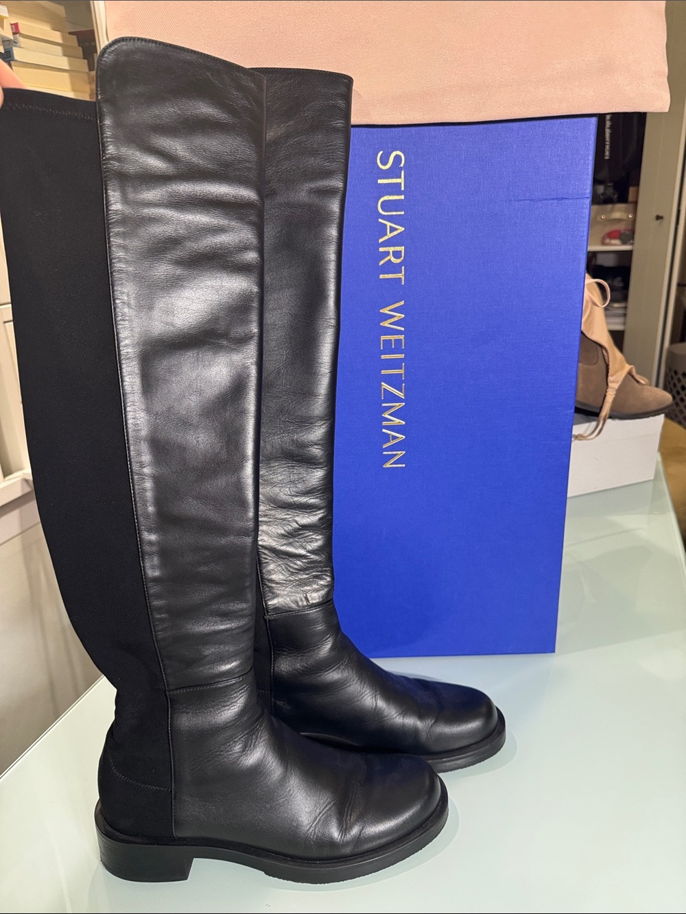 Stuart Weitzman Black Over-the-Knee Leather Boots